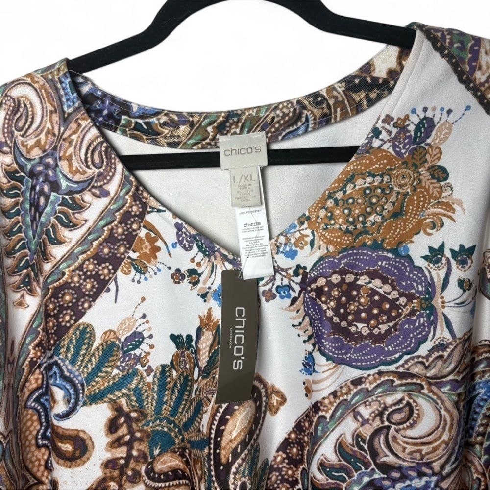 Chico’s L/XL Paisley Floral Poncho Top Multicolor NWT Boho Flowy Tunic - Picture 6 of 6